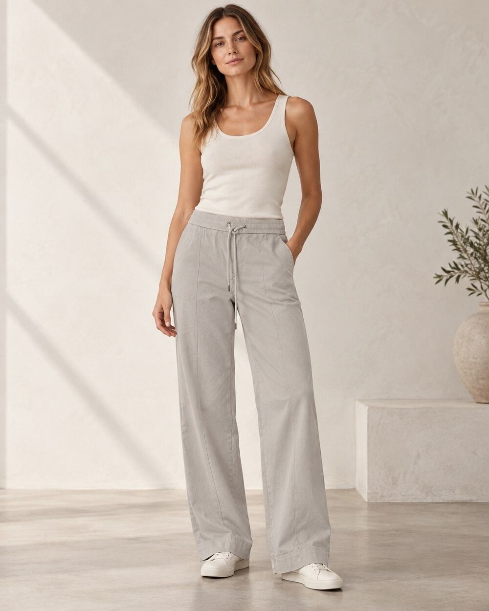 Quiet Luxury Rare James Perse Archival Wide Leg Pull On Pants Light Beige Small